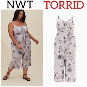 Lilac Floral Challis Self Tie Culotte Jumpsuit